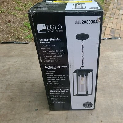 Eglo Lighting 203036A Walker Hill - Colgante exterior de una luz negro mate Foto 1 de 4