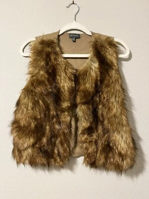 Chaleco The Limited Mujer Piel Sintética Mezcla Lana Marrón Frente Abierto Talla Mediana Súper Genial Foto 1 de 4