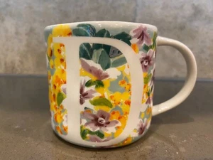 Anthropologie Monogram Initial Letter D 11 oz Coffee Mug Multicolored Floral - Picture 1 of 5