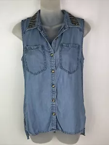 Forever 21 Sleeveless Denim Studded Collar Size Small Y2K - Picture 1 of 10