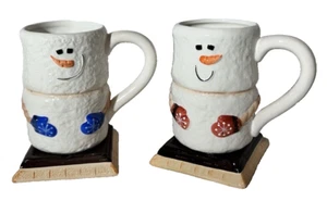 Smores Marshmallow Hot Chocolate Mugs- Set of 2- Mr & Mrs Snowman - Picture 1 of 6