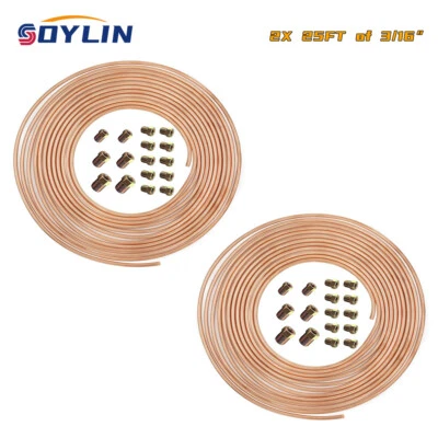 2 x Copper Nickel Brake Line Tubing Kit 3/16 OD 25 FT Coil Roll All Size Fitting — 第 1/4 张图片
