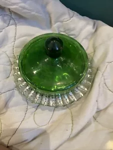 Vintage Emerald green glass butter candy dish - Picture 1 of 5