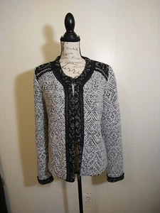 Giacca maglione Chico's nero bianco misto lana taglia 2 (12-14) - Foto 1 di 11