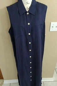 SL Fashions Maxikleid blau Leinen Größe 20 W ärmellos Knopfleiste Seitenschlitz - Bild 1 von 11