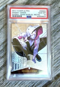 PSA 10 GEM RARE POP 4 ONLY 2017 MARVEL FLEER ULTRA SPIDER GWEN STACY METAL #MM22 - Picture 1 of 2