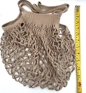 Crochet Market Bag Reusable Grocery Mesh Bag Farmers Market Brown Boho - Picture 1 of 5