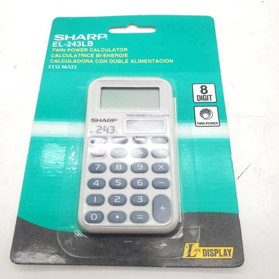 Sharp 8 digit CALCULATOR Solar Powered LCD Flat Viewing 3-Key Memory EL243SB NEW - Image 1 of 4