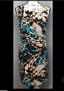 Worthington Sheath Dress Womens Small Multi Butterfly Print Wide Strap Back Zip - Picture 1 of 6