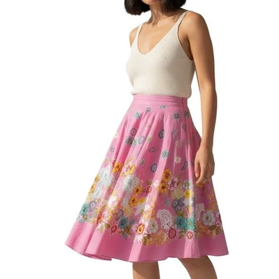 Falda Angie Mujer Rosa Floral Paisley Boho Línea A Talla S Lentejuelas Adorno Foto 1 de 4