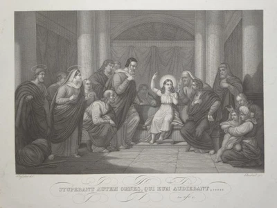 Junger Jesus im Tempel Bibelszene Stupebant autem Kupferstich Choubard 19. Jh. - Bild 1 von 4