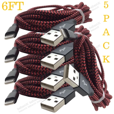 5Pack 6Ft USB Fast Charging Cable For iPhone 13 12 11 8 7 XR iPad Charger Cord - Image 1 of 4