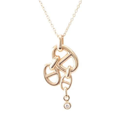 HERMÈS AUTENTICA COLLANA HERMES CHAINE D'ANCRE ANCHA?NE MM 1PD 750 DIAMANTI ORO F S