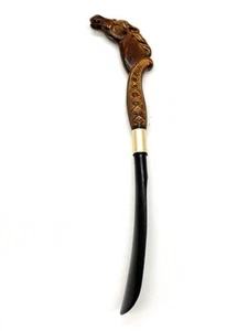Vintage Horse Head Shoe Horn 12" Long Plastic Brass Embossed Detailing - Picture 1 of 6
