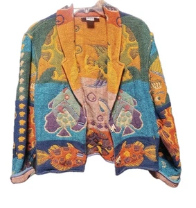 Vintage Sandy Starkman Damen Patchwork Boho Blazer L hell Steppjacke Fisch - Bild 1 von 5