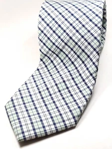 THE TIE BAR 100% Cotton Tie Navy Blue Green White Plaid Necktie NEW - Picture 1 of 3