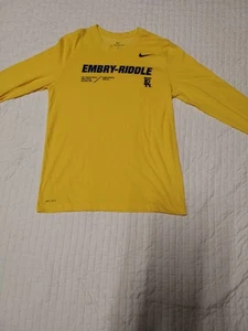 The Nike TEE Yellow Long-sleeved T-Shirt EMBRY RIDDLE Men's Size Medium Dri Fit - Picture 1 of 8