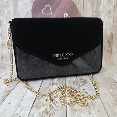 Jimmy Choo Crossbody Clutch Bag, Black Velvet With Gold Chain - Image 1 of 4