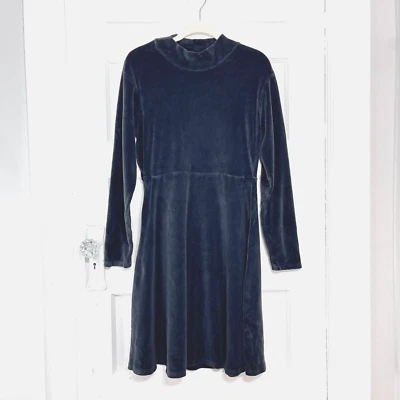 Vestido de lino para mujer pequeño negro terciopelo cuello falso hasta la rodilla suave modesto acogedor EE. UU. Foto 1 de 4