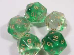 NEU RPG Würfel 5er Set D20 - Mysty Clear Green mit Goldfarbe - Bild 1 von 1