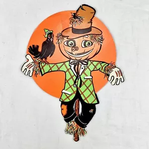 VTG Halloween Scarecrow Crow Die Cut Beistle Pumpkin Jack O Lantern Moon Wall - Picture 1 of 7