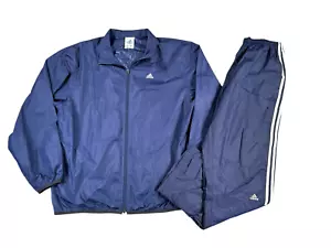 Vintage Adidas Tracksuit Mens XL/L Blue Three Stripe Logo Spellout Lightweight - Picture 1 of 15