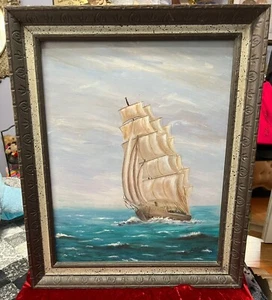 Vintage Schiffsgemälde - ca. 24" x 20" - signiert - Bild 1 von 7