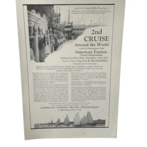 Anuncio de crucero vintage de American Express Travel 2nd World 1923 - Imagen 1 de 4