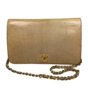 Chanel CC Exotic Lizard Single Flap 24K Plated Lambskin Snap Closure Purse Bag - Picture 1 of 16