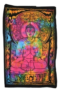 Lord Buddha Cotton Tie Dye Wall Hanging Fair Trade Size Approx. 75 x 115 cm - Picture 1 of 4