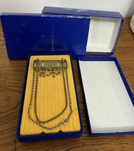 Vintage ESTEE LAUDER Gold Tone Filigree Perfume/Lipstick Holder Necklace In Box - Picture 1 of 11