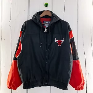 Chaqueta cortavientos Chicago Bulls Starter con capucha cremallera completa vintage años 90 forrada para hombre M - Imagen 1 de 19
