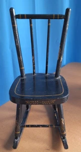 Boston Rocker Doll Chair Black Gold Painted Leaves(3013Tote14) Spindle - Picture 1 of 15