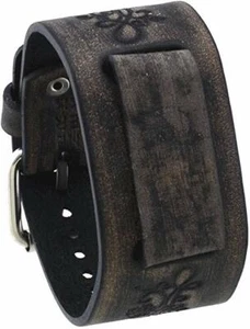 Nemesis DBVFB Faded Dark Brown Embossed Flower Leather Watch Cuff Band 20mm - Picture 1 of 6