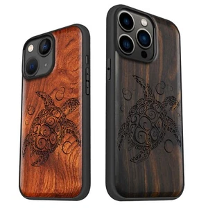 Magnet Holz Hülle für iPhone 12 13 14 15 16 Pro Max Plus MagSafe Cover Schildkröte - Bild 1 von 13