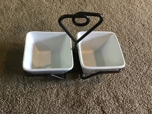 Pampered Chef SIMPLE ADDITIONS White Square Condiment Bowls w/Caddy - Picture 1 of 5
