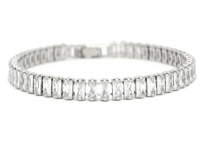 Brillante impecable blanco baguette piedras preciosas tenis pulsera ajuste cómodo suave Foto 1 de 4