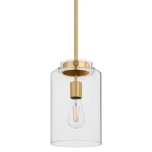 Hampton Bay Mullins 6.75 in. 1-Light Honey Gold Mini Pendant Hanging Light - Picture 1 of 11