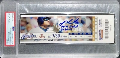 JD MARTINEZ SIGNED MLB DEBUT & 1ST HIT FULL TICKET PSA GEM MT 10 AUTO 85104130 - Image 1 of 4