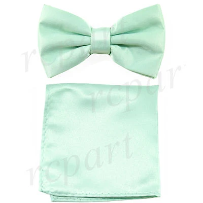 全新 正装 男式 预绑 领结 & 口袋 方形 Hankie 实心月桂绿色 — 第 1/4 张图片