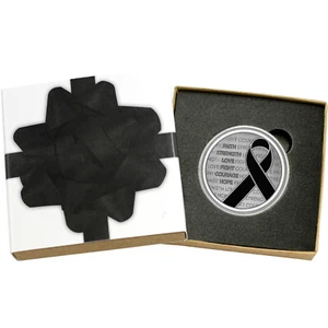 Hand-Enameled Black Awareness Ribbon 1oz .999 Silver Round in Gift Box SilverTow - Picture 1 of 8