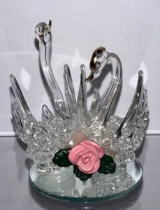 Glass Animal Swans hand blown art glass gold trim mini glass collectors - Picture 1 of 5