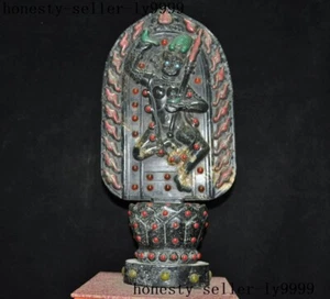old Tibeten Meteorite iron warrior hold katana Fudo Acalanatha Buddha Statue - Picture 1 of 11