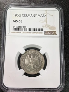 1950 J MS65 Germany 1 Mark UNC NGC KM 110 Federal Republic only 2 graded higher - Picture 1 of 2