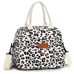 Leopard Lunch Box for Women Insulated Tote Shoulder Strap Work Travel - Picture 1 of 7