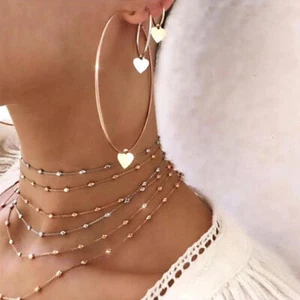 3Pcs/Set Women Love Heart Earring Hoop Big Round Pendant Gold Fashion Jewelry - Picture 1 of 6