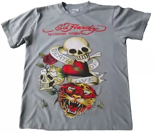 CAMISETA GRIS DE 2 CARAS DE COLECCIÓN ED HARDY DE CHRISTIAN AUDIGIER *DEATH OF LOVE* PARA HOMBRE L - Imagen 1 de 8
