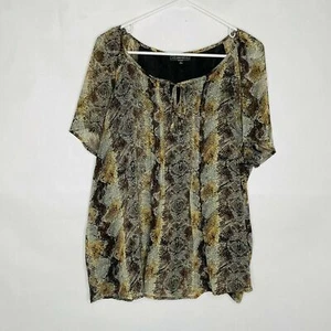 Elementz Blouse Women Size 1X Snakeskin Print Short Sleeve Pleated Tie Front - Picture 1 of 7