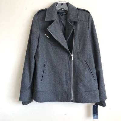 Chaqueta de motociclista French Connection para hombre gris mezcla de lana talla M Foto 1 de 4