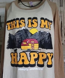 SIMPLY SOUTHERN Baseball Ringer Tee Top Small Camper My Happy Place NWT 221 - Picture 1 of 2